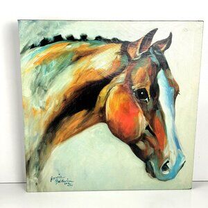 Original Marcia Baldwin 2012 Horse Portrait Oil Painting On Canvas 15” x 15”